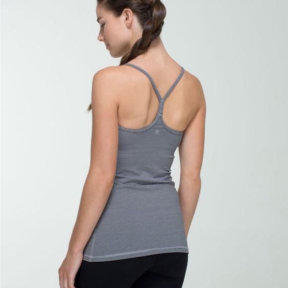 LULULEMON Power Y Tank Black Grey Striped EUC Size 8 - Picture 1 of 9